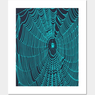 Artistic Halloween Spider Web Cobweb Doodle In Teal Posters and Art